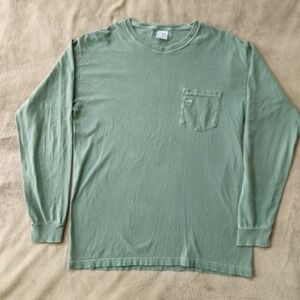 NOAH NYC Green Long Sleeve Cotton T-Shirt Crew Neck Classic Logo Mens Size Large